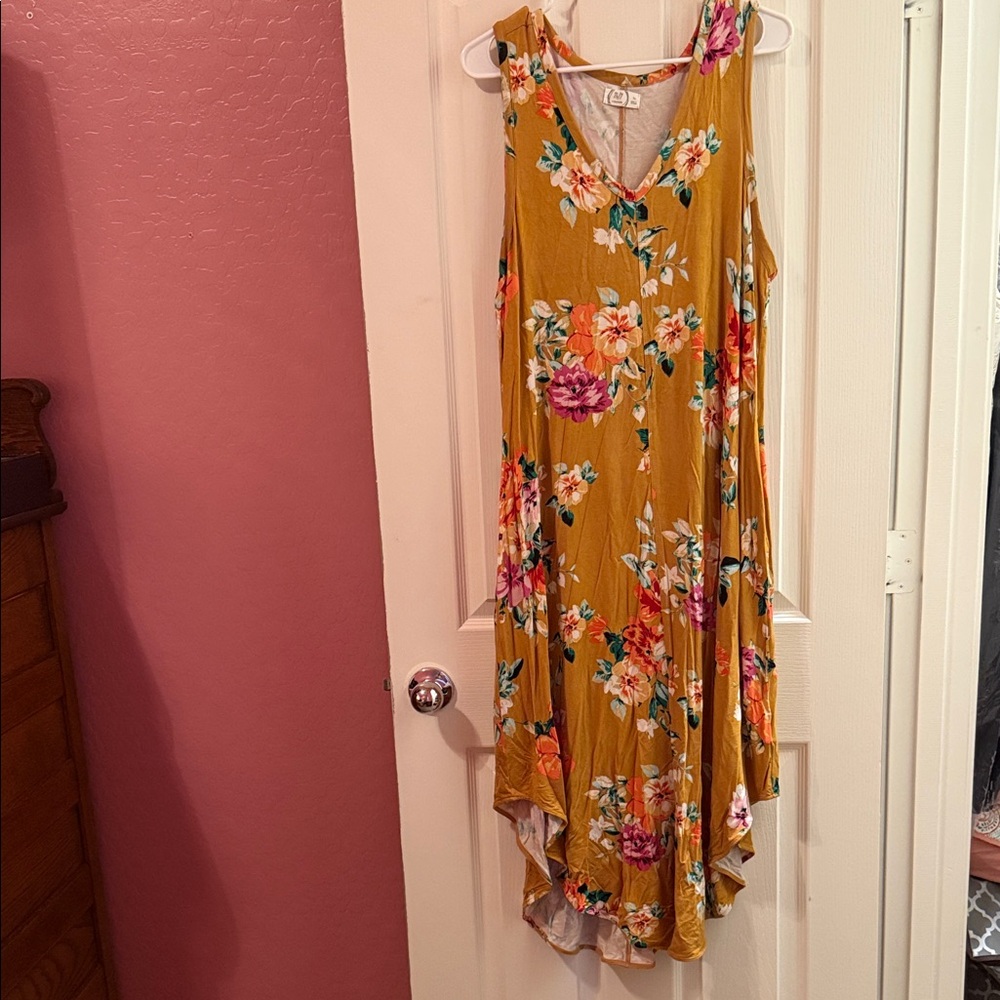Maurices Mustard Floral High Low Dress